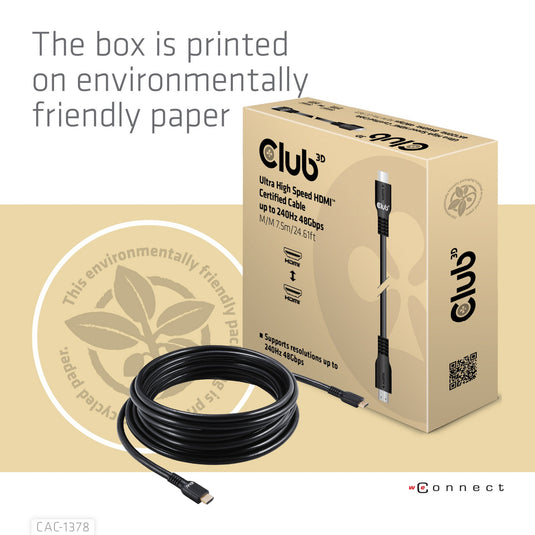 Club 3d ultra high speed hdmi certified kabel (zwart, 7,5 meter, 4k120 hz, 8k60 hz)