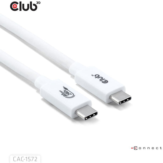 Club 3d gecertificeerde usb-c kabel (wit, 1,2 meter, 240 w)