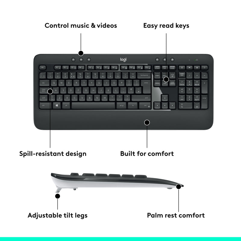 Afbeelding laden in galerijviewer, Logitech mk540 advanced draadloze desktopset (donkergrijs, eu lay-out (qwerty), 1000 dpi)
