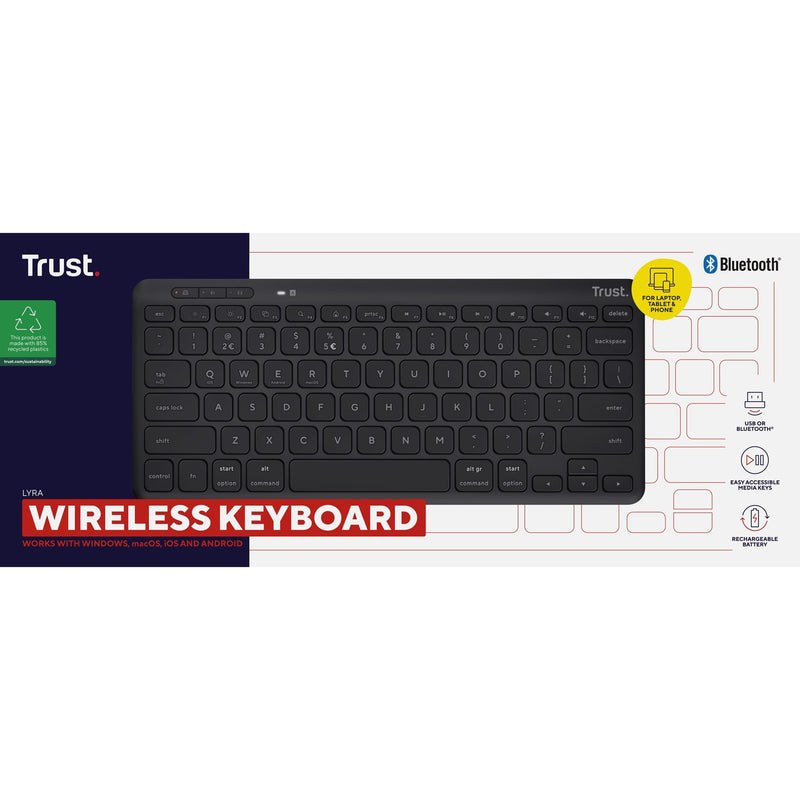 Load image into Gallery viewer, Trust lyra compact draadloos toetsenbord (zwart, us lay-out, scissor switches, 2,4 ghz usb, bluetooth, 65%)

