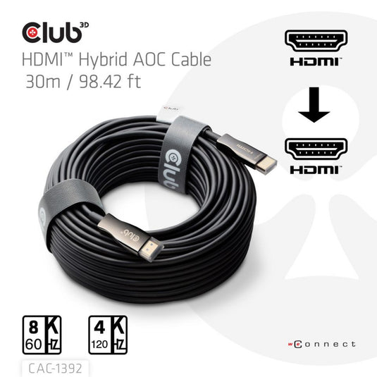 Club 3d hdmi hybride aoc kabel (zwart, 30 meter)