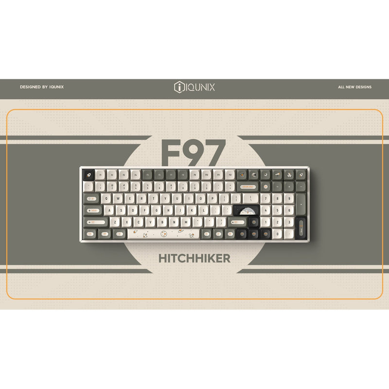 Load image into Gallery viewer, Iqunix f97 hitchhiker wireless mechanical keyboard, gaming toetsenbord (grijs wit, us lay-out, cherry mx red, rgb leds, 96%, hot-swappable, pbt, 2.4ghz | bluetooth 5.1 | usb-c)
