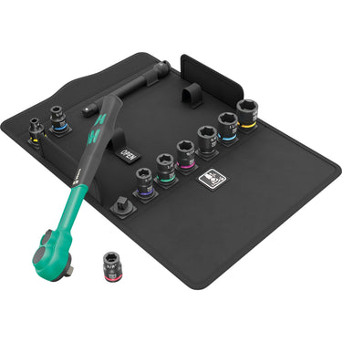 Wera 8100 sb 13 zyklop comfort ratelset gereedschapsset (zwart groen, omschakelpal, 3 8 aandrijving, imperial, 11‑delig)
