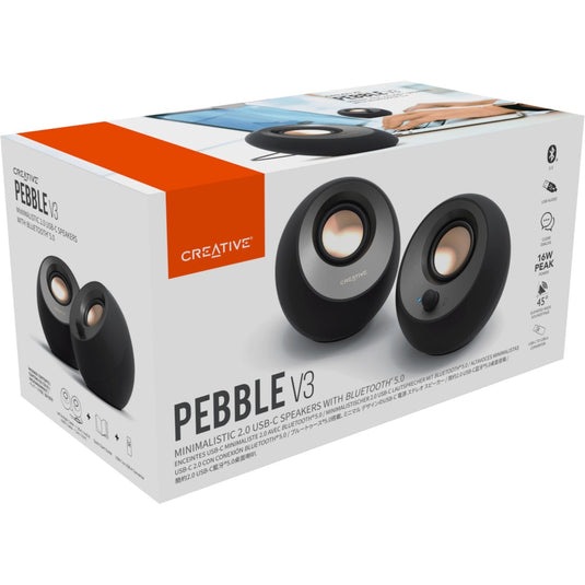 Creative pebble v3 pc-luidspreker (zwart, bluetooth, usb-c, aux)