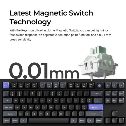 Keychron q3 he 8k magnetic switch keyboard (zwart, us lay-out (qwerty), ultra-fast lime, 80% (tkl) , rgb, hot swap, 8k)