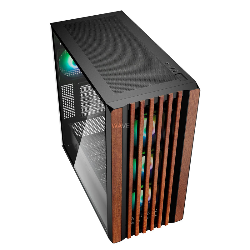 Load image into Gallery viewer, Sharkoon rebel c70g rgb midi tower behuizing (wit houtkleur | 2x usb-a | 1x usb-c | rgb | tempered glass)
