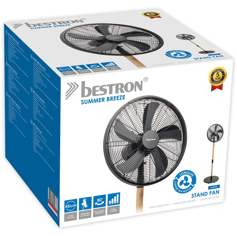 Load image into Gallery viewer, Bestron dfs45wb design statiefventilator (zwart houtkleur, ø 45 cm | stijlvol hout desgin)
