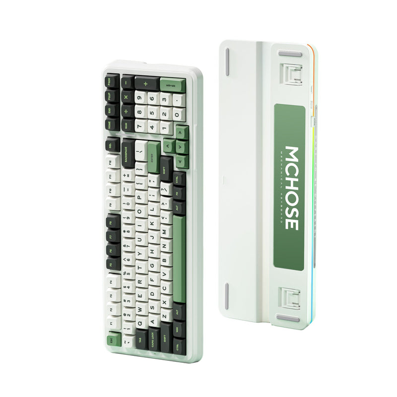 Chargez l'image dans la visionneuse de la galerie, Mchose k99 emerald green hyacinth wireless gasket mount mechanical rgb toetsenbord (wit, us lay-out (qwerty), ktt hyacinth, rgb, hot swap, double-shot pbt, draadloos | bluetooth | usb-c)
