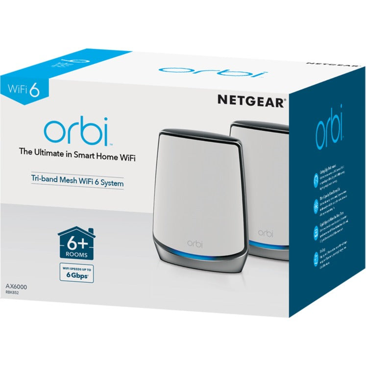 Load image into Gallery viewer, Netgear orbi wifi 6-systeem (rbk852) ax6000 mesh router (wit zilver, 1x router (rbr850), 1x satelliet (rbs850), dekking tot 350 m²)
