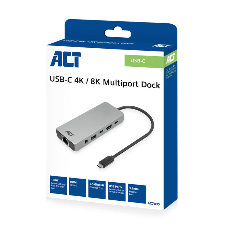 Load image into Gallery viewer, Act connectivity usb-c 4k 8k 60hz dockingstation (grijs)
