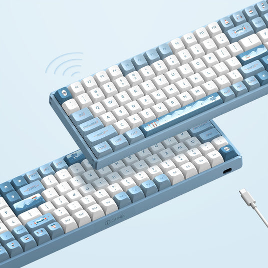 Iqunix f97 wintertide wireless mechanical keyboard (lichtblauw, us lay-out (qwerty), cherry mx brown, 96%, rgb leds, hot-swappable, pbt, 2.4ghz | bluetooth 5.1 | usb-c)