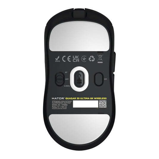 Hator quasar 3s ultima 8k wireless gaming muis (zwart, 30 000 dpi, 2.4 ghz bluetooth usb)