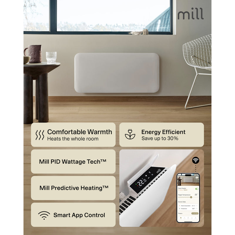 Afbeelding laden in galerijviewer, Mill steel wifi paneelverwarming pa1500wifi4a met voet, 1500 watt convector (wit, wifi 2,4 ghz (wifi 6), bluetooth 5.2, zigbee 3.0 + app)

