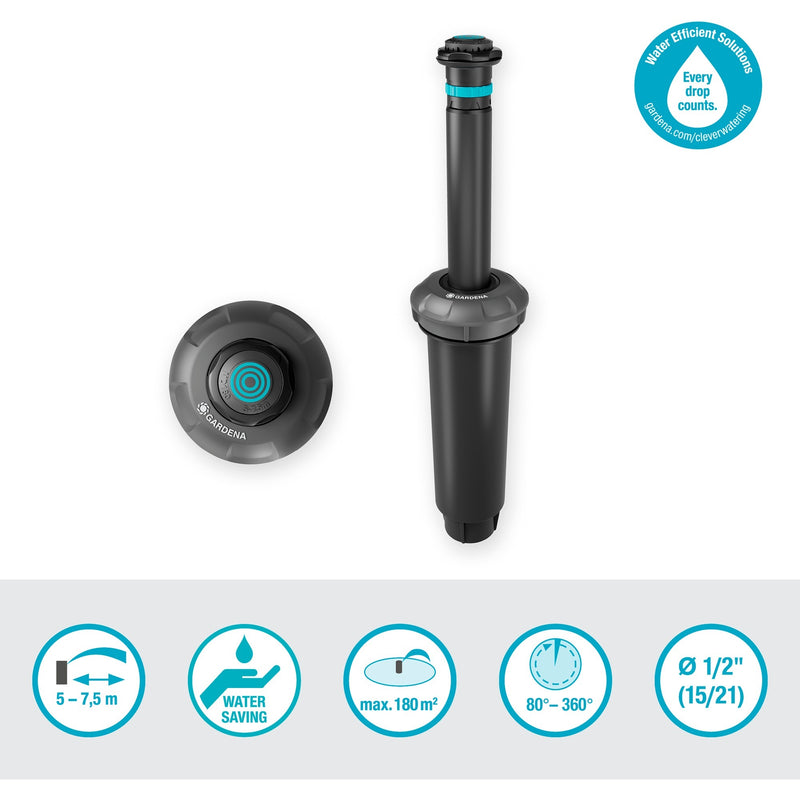 Load image into Gallery viewer, Gardena pop-up sprinkler md180 sproeier (zwart grijs, sproeiafstand tussen 5 m en 7,5 m)
