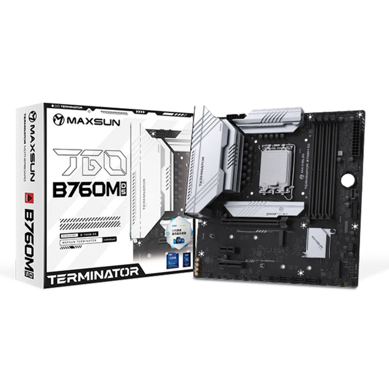 Afbeelding laden in galerijviewer, Maxsun ms-terminator b760m d5 wifi 6e socket 1700 moederbord (zwart, raid, 2.5 gb-lan, wlan, bt, sound, µatx)
