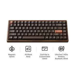 Keychron k2he all-wood special edition mechanisch toetsenbord (houtkleur, us lay-out (qwerty), gateron double-rail magnetic nebula, 75%, gateron double-rail magnetic, osa pbt double-shot, hot swap, bluetooth 5.2 | usb-c)