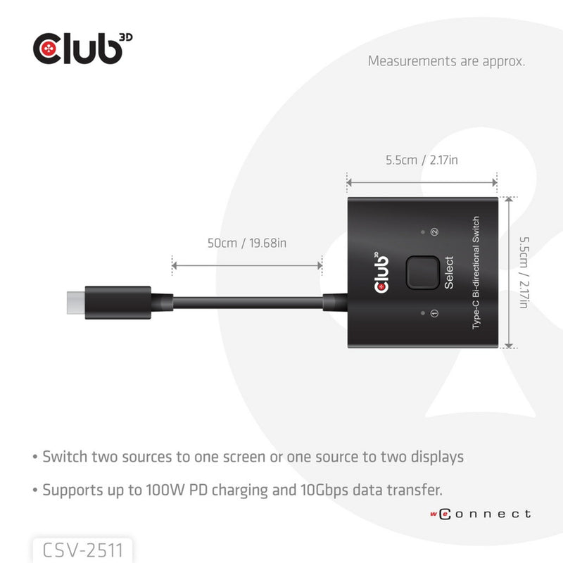Laden Sie das Bild in Galerie -Viewer, Club 3d usb-c bi-directional video + data + pd switch usb-switch (zwart)
