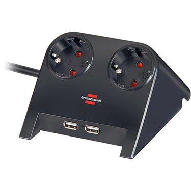 Brennenstuhl desktop-power usb-charger stekkerdoos (hoogglans zwart, met 2 usb-laadcontactdozen 2.100ma)