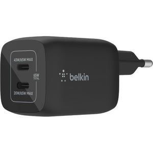 Belkin boostcharge pro 2-poorts usb-c gan-wandlader met pps (65 w) (zwart)