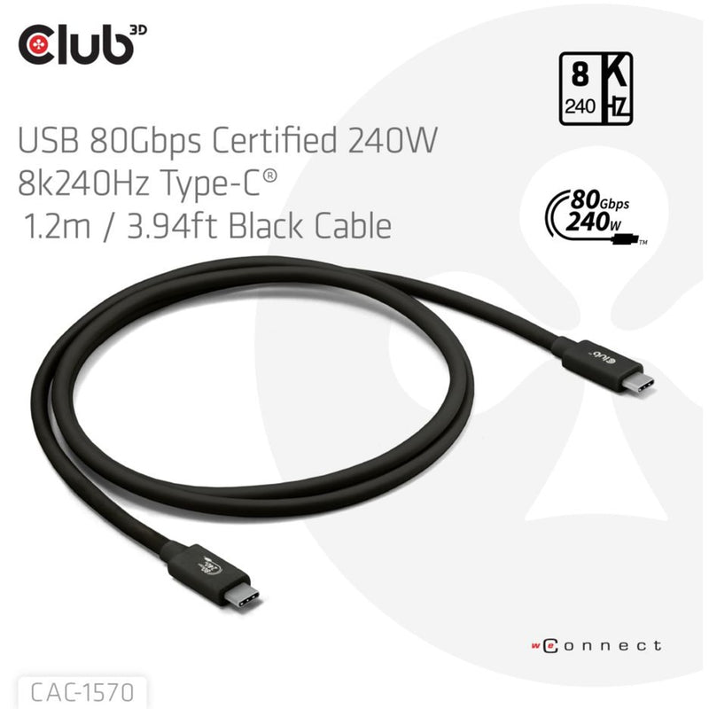 Cargue la imagen en el visor de la galería, Club 3d usb-c 80gbps certified 240w 8k 240hz kabel (zwart, 1.2m)
