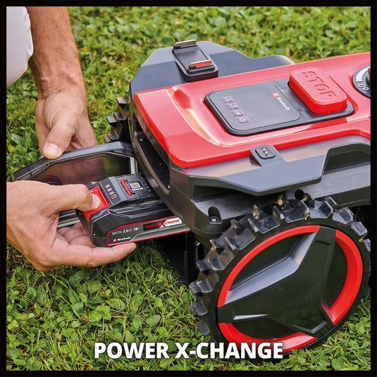Einhell freelexo 500 robotmaaier (rood zwart, 2.5 ah power x-change plus accu + laadstation inbegrepen)