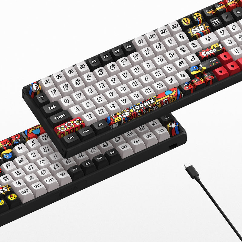 Load image into Gallery viewer, Iqunix f97 graffiti diary wireless mechanical keyboard (zwart, us lay-out (qwerty), cherry mx red, 96%, rgb leds, hot-swappable, pbt, 2.4ghz | bluetooth 5.1 | usb-c)
