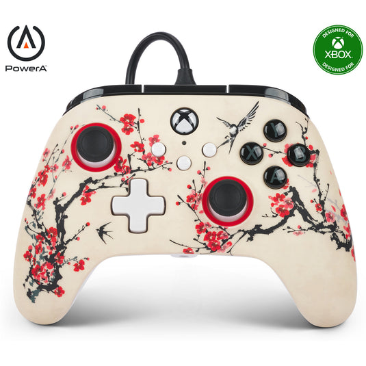 Powera advantage controller met kabel voor de xbox series x|s - warrior's nirvana (magnoliawit, xbox series x|s, xbox one, pc)