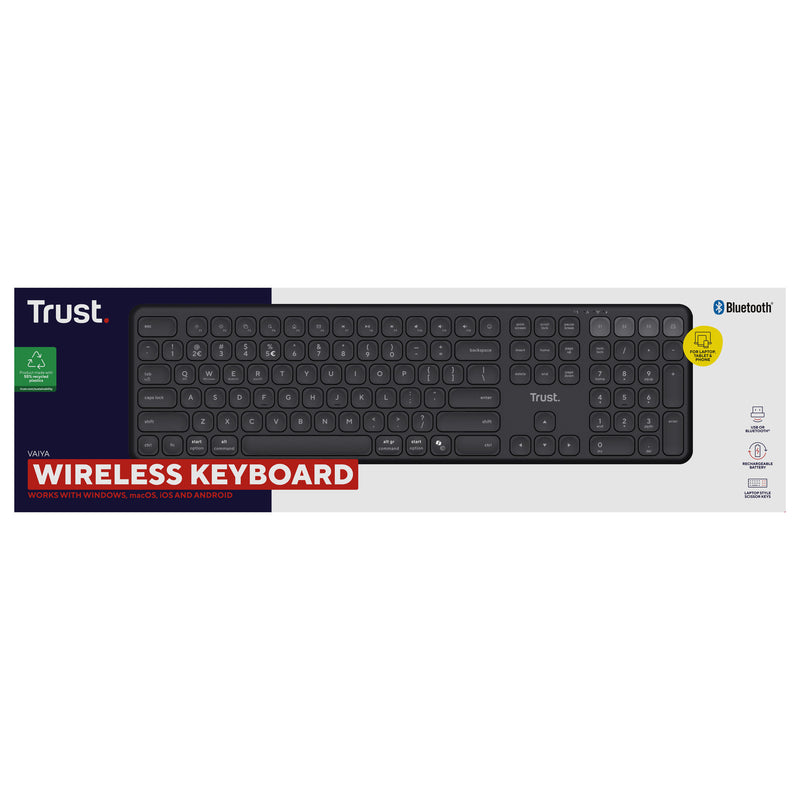 Load image into Gallery viewer, Trust vaiya draadloos toetsenbord (zwart, us lay-out (qwerty), 100%, bluetooth 2.4ghz)
