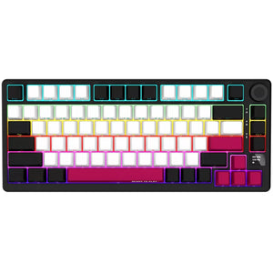 Lorgar kbp7075w rgb mechanisch gaming toetsenbord (zwart, us lay-out (qwerty), logar toxic purple, 75%, rgb, hot-swappable, pbt double-shot, bluetooth | 2.4ghz | usb)