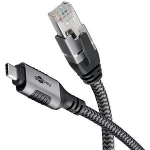 Goobay netwerkadapter usb-c 3.2 gen1 naar rj-45 (zwart zilver, 2 meter)
