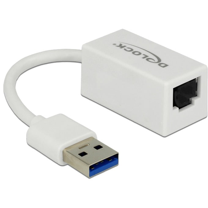 Load image into Gallery viewer, Delock superspeed usb-a (usb 3.1 gen 1) male > gigabit lan 10 100 1000 mbps compact adapter (wit, 0,127 meter)
