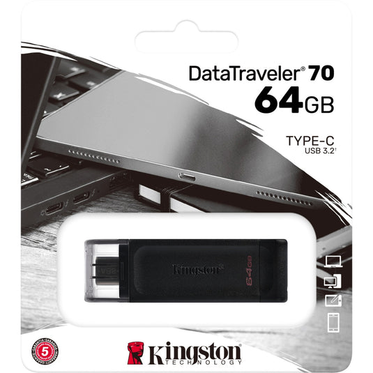 Kingston datatraveler 70 64 gb usb-stick (zwart, dt70 64gb, usb-c 3.2 gen 1)