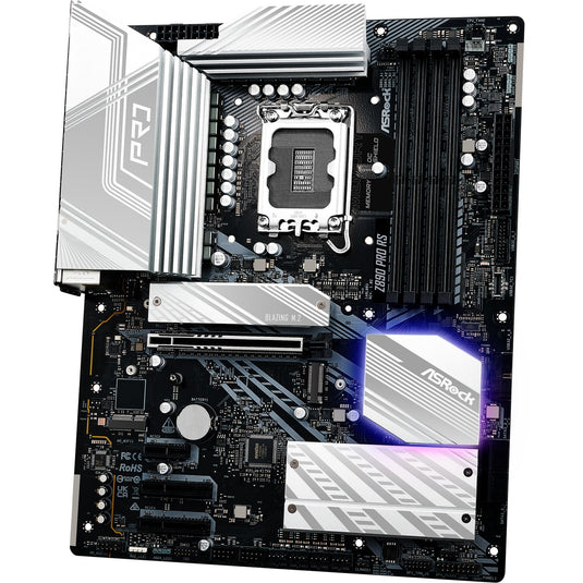 Asrock z890 pro rs socket 1851 moederbord (zwart wit, raid, 2.5 gb-lan, sound, atx)
