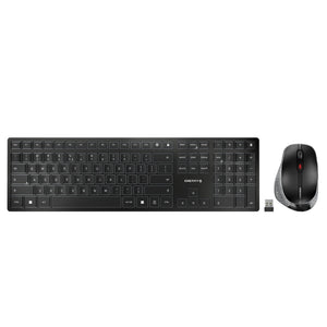Cherry dw 9500 slim draadloze desktopset (zwart, eu lay-out (qwerty), scissor switches, 100%, 3.000 dpi, 2.4 ghz bluetooth 4.2)