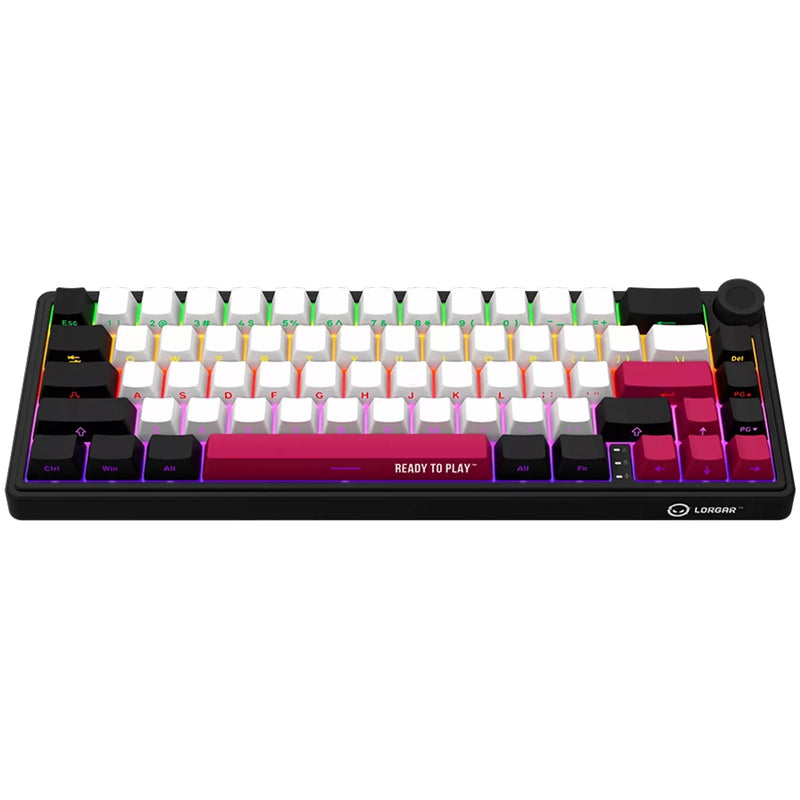 Load image into Gallery viewer, Lorgar kbp70mw rgb mechanisch gaming toetsenbord (zwart, us lay-out (qwerty), logar toxic purple, 65%, rgb, hot-swappable, pbt double-shot, bluetooth | 2.4ghz | usb)
