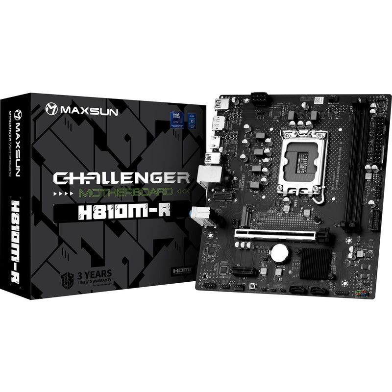 Laden Sie das Bild in Galerie -Viewer, Maxsun ms-challenger h810m-r socket 1851 moederbord (zwart, gb-lan, sound, µatx)
