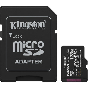 Kingston canvas select plus 128 gb microsdxc geheugenkaart (zwart, uhs-i u1, class 10, v10, incl. sd adapter)