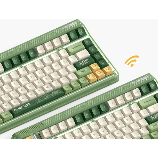 Iqunix og80 camping wireless mechanical keyboard, gaming toetsenbord (groen oranje, us lay-out, cherry mx red, rgb leds, 80% (tkl), hot-swappable, pbt, 2.4ghz | bluetooth 5.1 | usb-c)