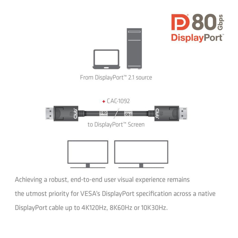 Load image into Gallery viewer, Club 3d displayport 2.1 vesa dp80 gecertificeerde kabel male-male (zwart, 1,6 meter, 8k 240hz, 10k 60hz, 80gbps)
