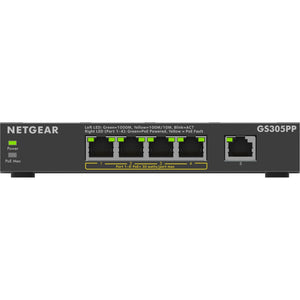 Netgear 5-port gigabit ethernet poe+ unmanaged switch (gs305pp) (zwart)