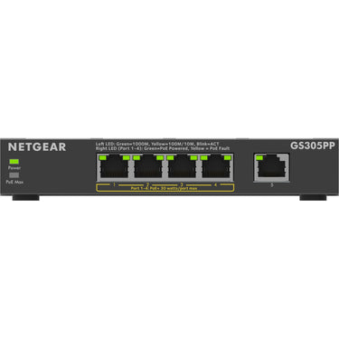 Netgear 5-port gigabit ethernet poe+ unmanaged switch (gs305pp) (zwart)