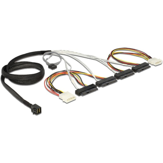 Delock mini sas hd sff-8643 naar 4x sas sff-8482 + 2x 4-pin 5,25 adapterkabel (zwart, 1 meter)