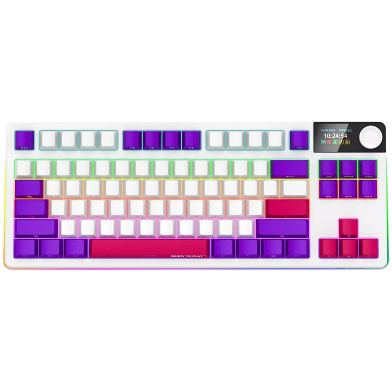 Load image into Gallery viewer, Lorgar kbp70tklw rgb mechanisch gaming toetsenbord (wit, us lay-out (qwerty), logar toxic purple, 80% (tkl), rgb, hot-swappable, pbt double-shot, bluetooth | 2.4ghz | usb)
