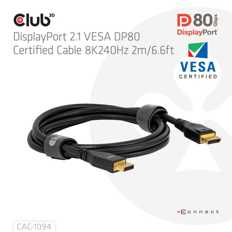 ギャラリービューアに画像をロードする, Club 3d gecertificeerde displayport 2.1 kabel (zwart, 2 meter, 10k)
