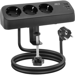 Act connectivity act stekkerdoos met 3 type-f stopcontacten, 30w power delivery, usb type-c a poorten, kabellengte 1,5 meter ac2480