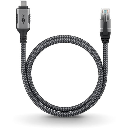 Goobay netwerkadapter usb-c 3.2 gen1 naar rj-45 (zwart zilver, 2 meter)