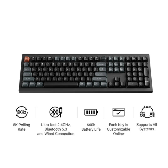 Keychron v6 ultra 8k wireless custom mechanical keyboard (zwart, us lay-out (qwerty), silk pom brown, 100%, rgb, hot swap, 2.4 ghz | bluetooth 5.3 | usb-c)