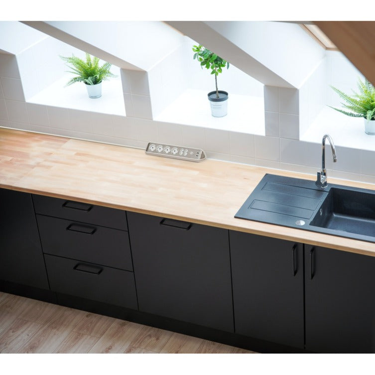 Load image into Gallery viewer, Brennenstuhl estilo hoekstopcontact 4-voudig met usb-oplaadfunctie stekkerdoos (wit roestvrij staal)
