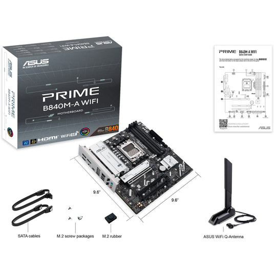 Asus prime b840m-a wifi socket am5 moederbord (2.5 gbe-lan, wi-fi 6e, bt, sound, µatx)
