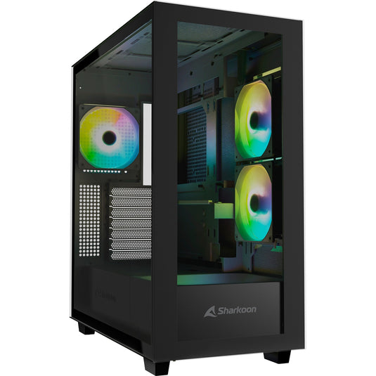 Sharkoon rebel c60 rgb midi tower behuizing (zwart | 2x usb-a | 1x usb-c | rgb | tempered glass)
